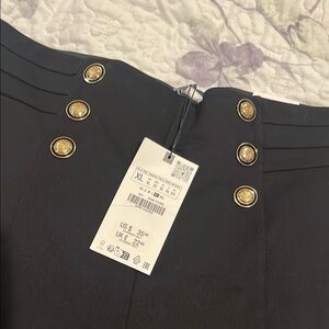 Zara Black Skinny Pants with Gold Buttons